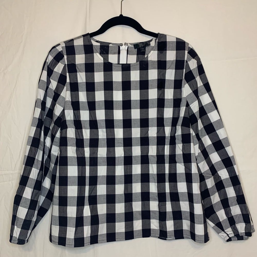 J Crew long-sleeved gingham top